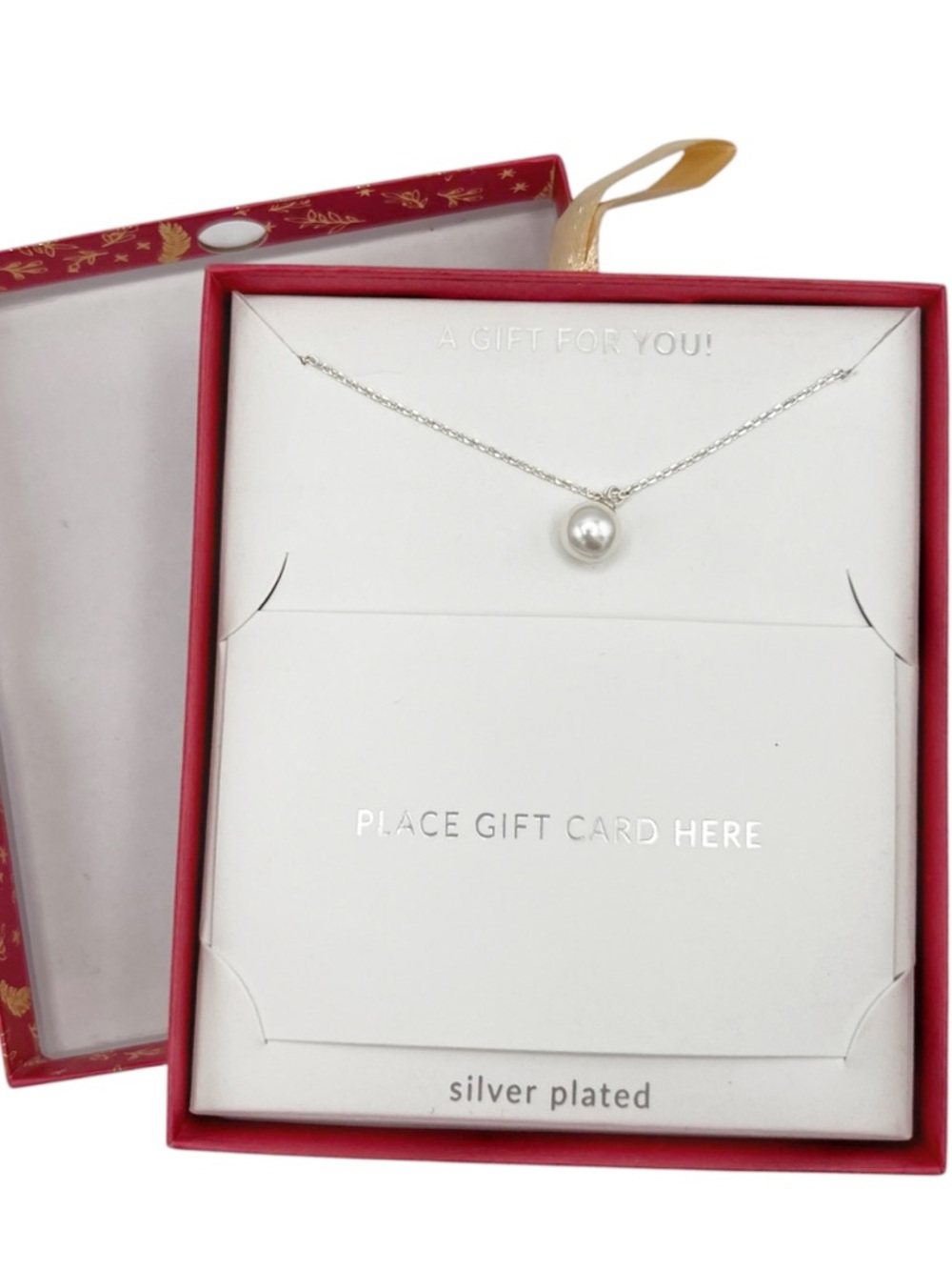 NWT Silver Plated Dainty Faux Pearl Charm Necklace Gift Box Ornament